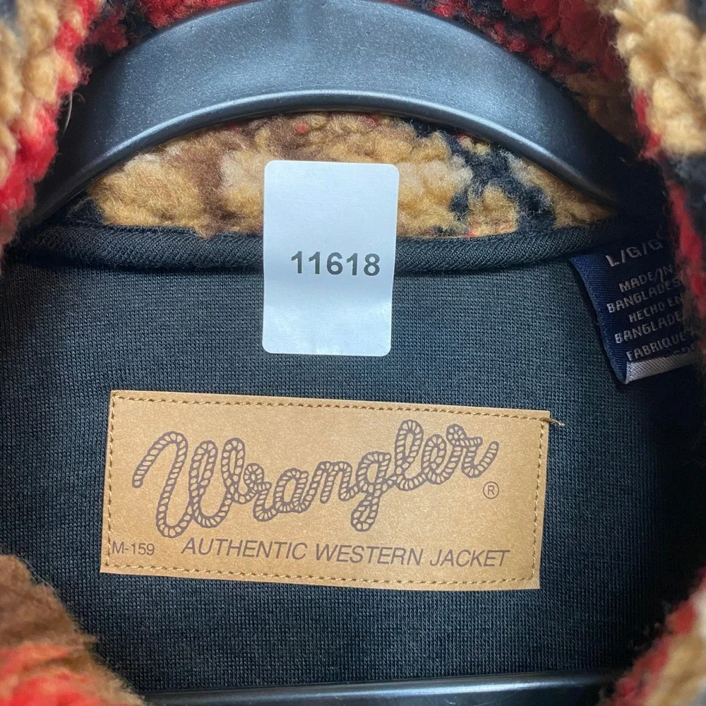 Wrangler Jacket Mens L Black Red Southwestern Aztec Quarter Zip Sherpa Fleece